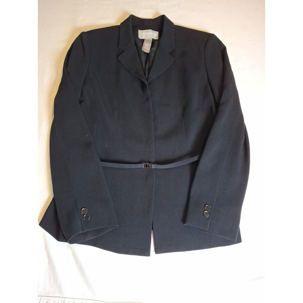 LIZ CLAIRBORNE Collection Petite Black Belted Blazer Jacket Size 8 P